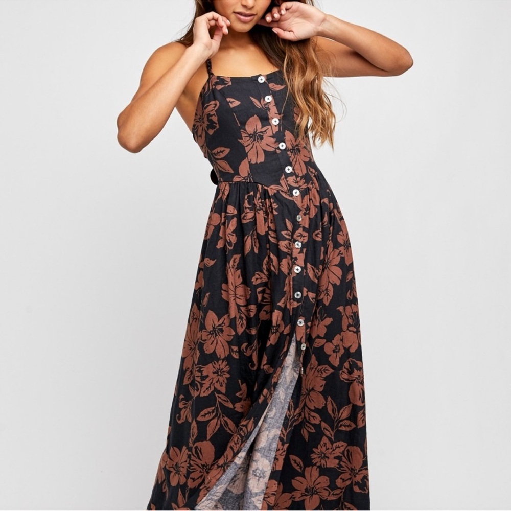 Free People Floral Button-Down Halter Dress